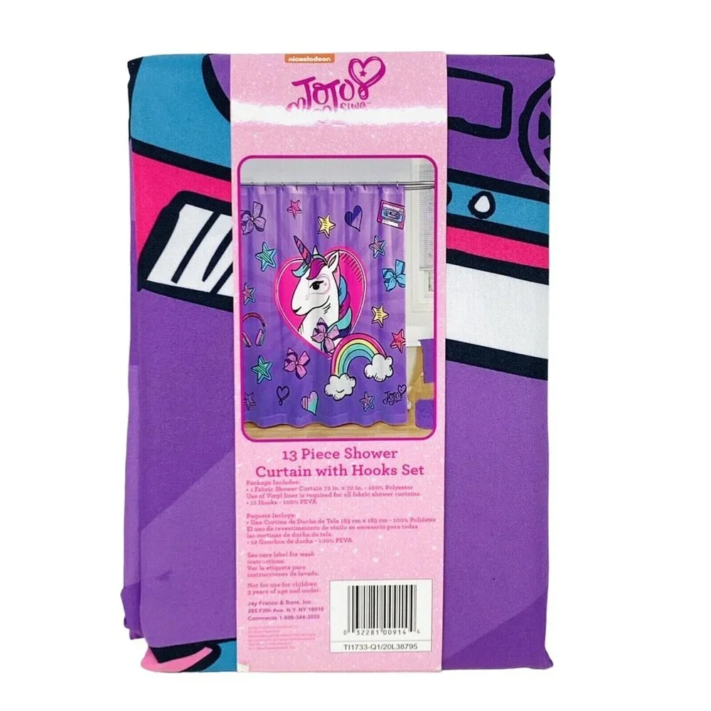 JoJo Siwa Purple Unicorn 13 Piece Shower Curtain and Hooks Set 72 in. x 72 in.